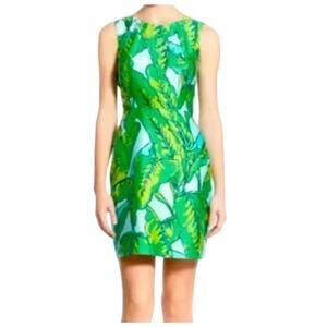 Vineyard Vines Tropical Silk Sheath Dress Women's Size 8 Embellished Jewel Neckl